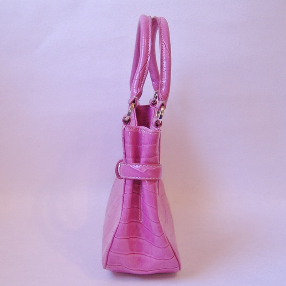 Salmon Pink Charter Club Purse Handbag Faux Crocodile Lined Silver Metal Tote - Picture 2 of 8